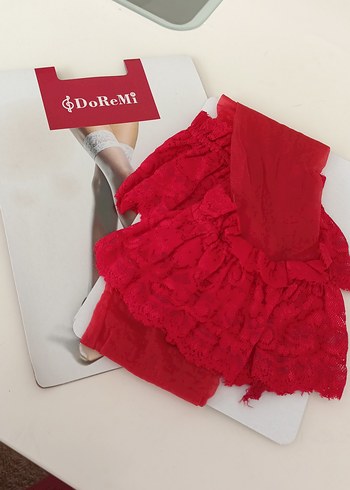 Parlak Kırmızı jartiyer Çorap - Görsel 2