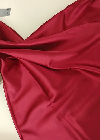 Kırmızı saten Midi Kadın Gecelik - Görsel 3