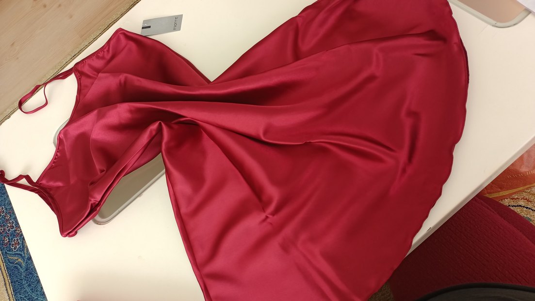 Kırmızı saten Midi Kadın Gecelik - Görsel 4