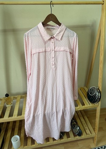 Pembe Düğmeli Uzun Kollu tunik Bluz