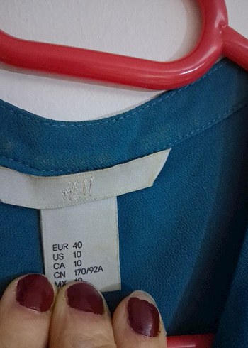H&M Mavi Pilili V Yakalı Kadın Bluz şifon
