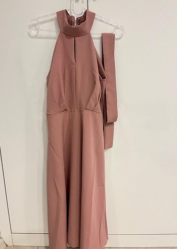 Pembe Midi V Yaka Kadın Elbise - Görsel 2