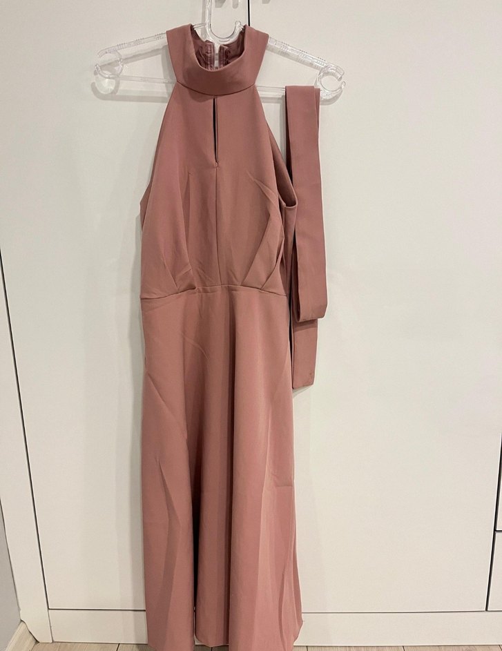 Pembe Midi V Yaka Kadın Elbise - Görsel 2