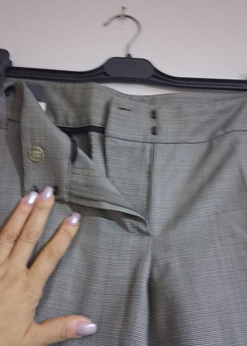 Gri Midi Keten Kadın Kumaş Pantolon - Görsel 2