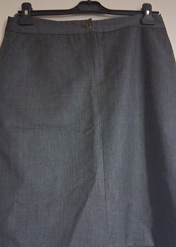 Düğmeli Gri Midi Kumaş Kalem Etek - Görsel 2