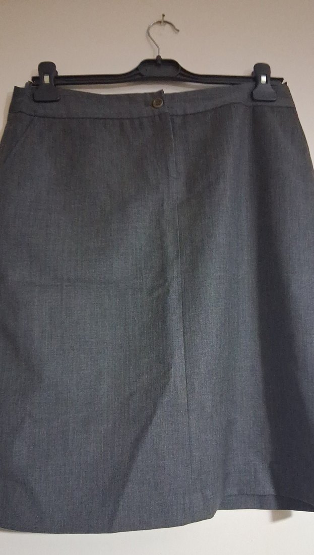 Düğmeli Gri Midi Kumaş Kalem Etek - Görsel 2