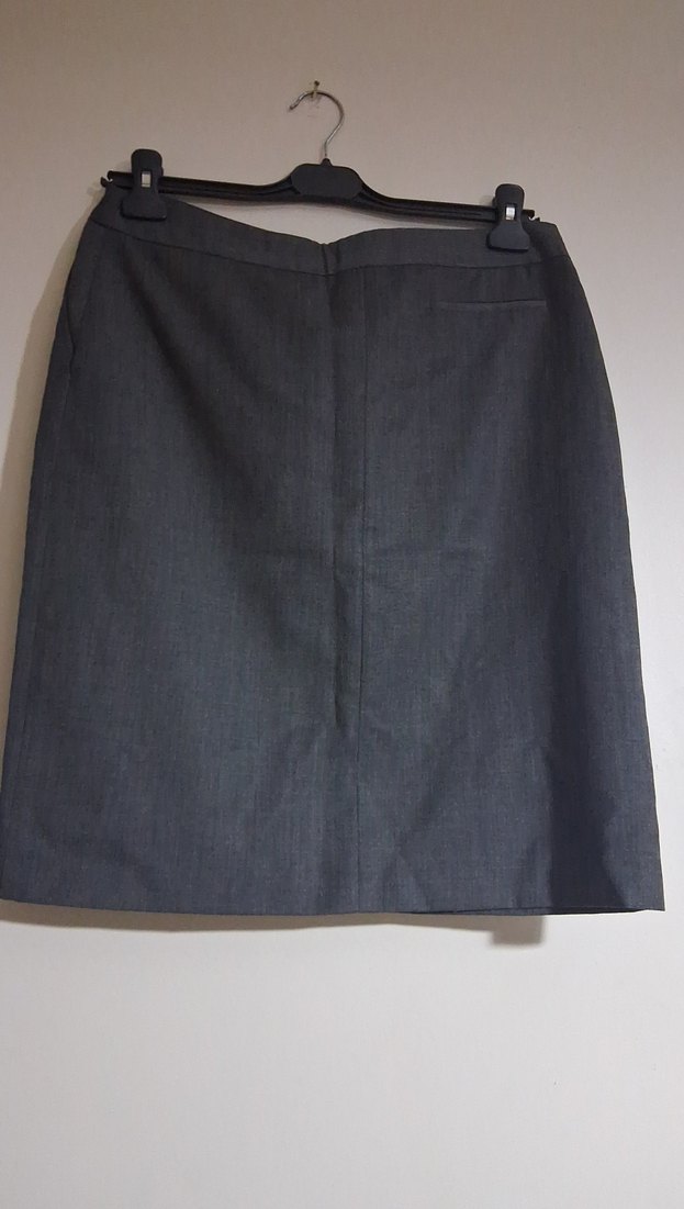 Düğmeli Gri Midi Kumaş Kalem Etek - Görsel 4