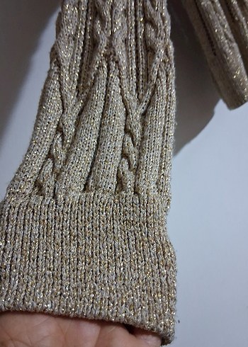 Bej Örgü Kadın Hırka, Uzun Kollu, Rahat Kesim - Görsel 2