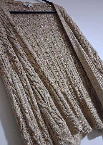 Bej Örgü Kadın Hırka, Uzun Kollu, Rahat Kesim - Görsel 4