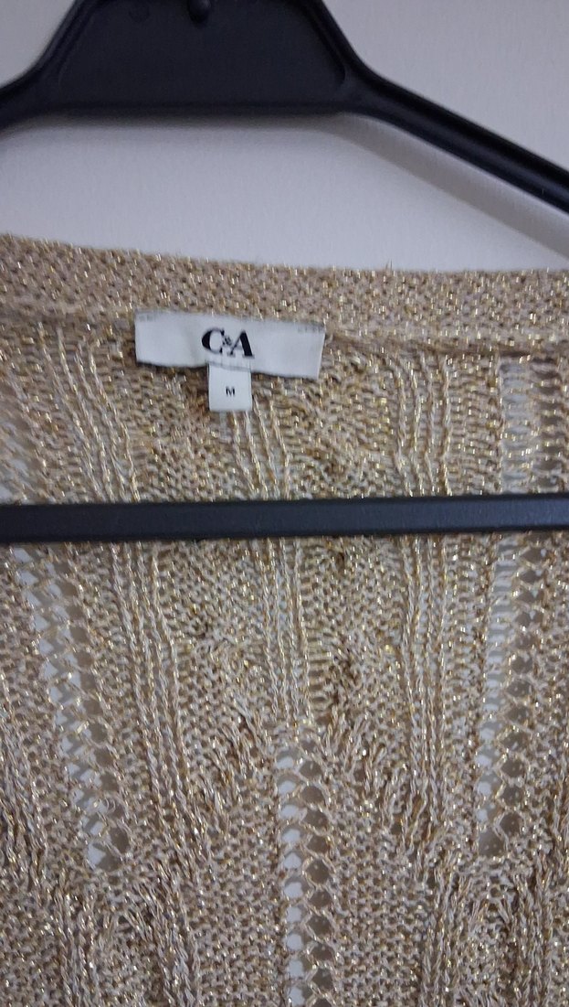 Bej Örgü Kadın Hırka, Uzun Kollu, Rahat Kesim - Görsel 3