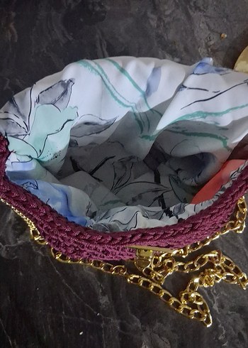 Bordo Örgü Kadın Çanta Zincir Detaylı yeni örüldü astarlı - Görsel 4