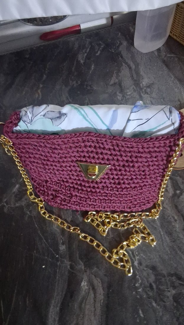 Bordo Örgü Kadın Çanta Zincir Detaylı yeni örüldü astarlı - Görsel 3