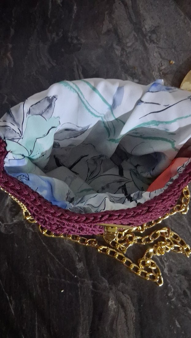 Bordo Örgü Kadın Çanta Zincir Detaylı yeni örüldü astarlı - Görsel 4