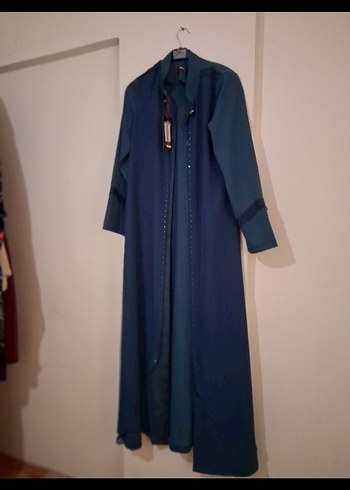 Düğmeli Lacivert Uzun Kadın pardüse tesettür giyim - Görsel 6