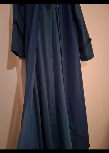 Düğmeli Lacivert Uzun Kadın pardüse tesettür giyim - Görsel 2