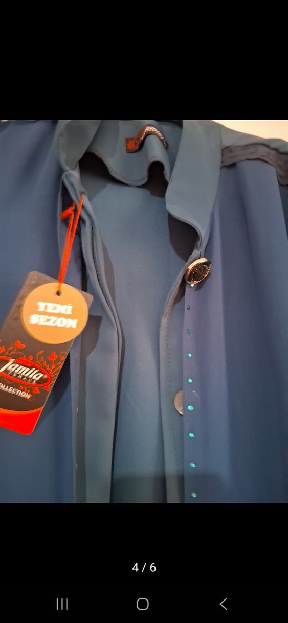 Düğmeli Lacivert Uzun Kadın pardüse tesettür giyim - Görsel 4