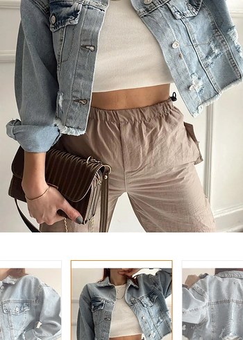 38 Beden Düğmeli Kısa Kesim Gri Denim Ceket