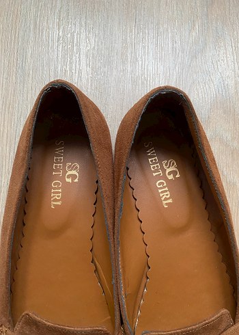 36 Beden kahverengi Renk Bej Süet Kadın Loafer Blok Topuklu