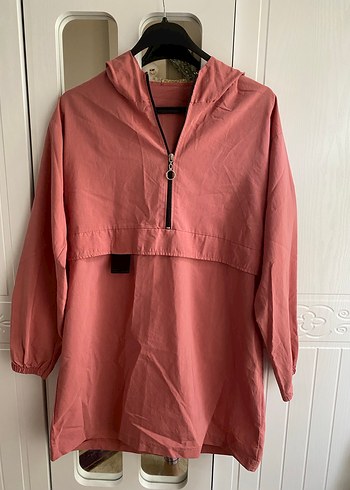Pembe Kapüşonlu Midi Kadın Yağmurluk - Görsel 2
