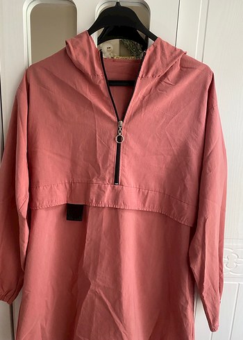 Pembe Kapüşonlu Midi Kadın Yağmurluk - Görsel 3