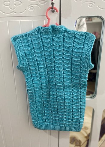 Mavi V Yaka Örgü Süveter - Görsel 2