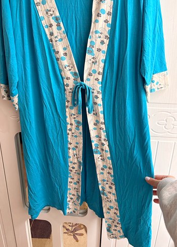 Yumuşacık kumaş Uzun Turkuaz Bohem Kadın Sabahlık - Görsel 4