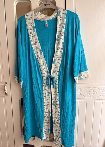 Yumuşacık kumaş Uzun Turkuaz Bohem Kadın Sabahlık - Görsel 5