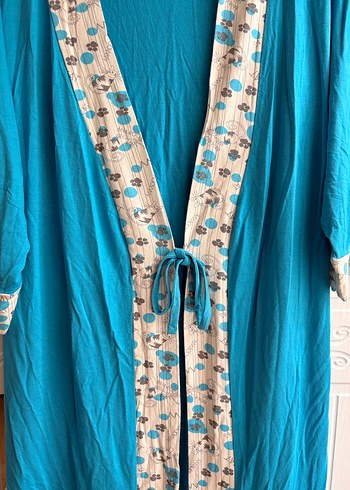 Yumuşacık kumaş Uzun Turkuaz Bohem Kadın Sabahlık - Görsel 6