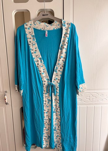 Yumuşacık kumaş Uzun Turkuaz Bohem Kadın Sabahlık - Görsel 2