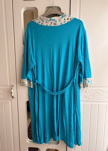 Yumuşacık kumaş Uzun Turkuaz Bohem Kadın Sabahlık - Görsel 8