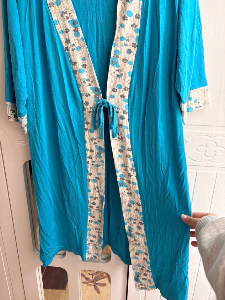Yumuşacık kumaş Uzun Turkuaz Bohem Kadın Sabahlık - Görsel 4