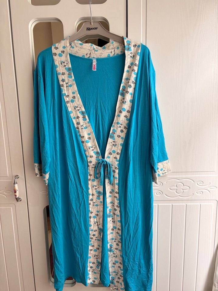 Yumuşacık kumaş Uzun Turkuaz Bohem Kadın Sabahlık - Görsel 2