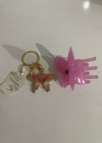 Diğer Pembe Kelebek toka ve kelebek Anahtarlık
