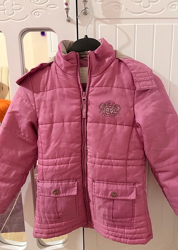 Düğmeli Parlak Pembe Kız Mont - Görsel 2