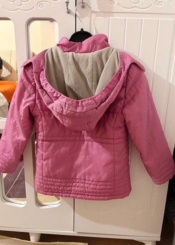 Düğmeli Parlak Pembe Kız Mont - Görsel 6