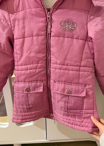 Düğmeli Parlak Pembe Kız Mont - Görsel 4