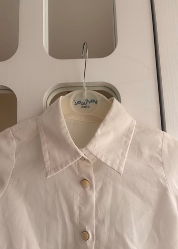 Beyaz Düğmeli Çocuk Keten Gömlek - Görsel 4