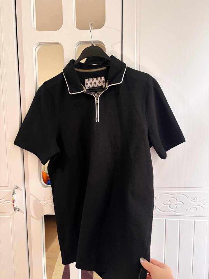 Fermuarlı Siyah Erkek Polo Tişört - Görsel 5