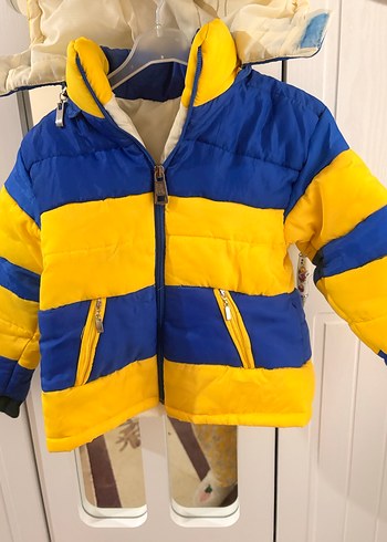 Kapüşonlu Sarı-Mavi Erkek Çocuk Mont - Görsel 2