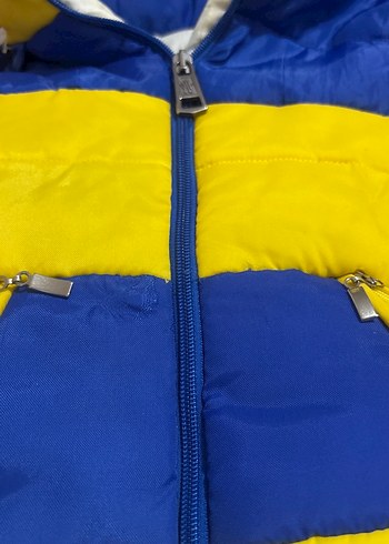 Kapüşonlu Sarı-Mavi Erkek Çocuk Mont - Görsel 6