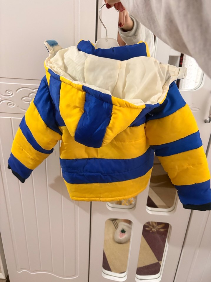 Kapüşonlu Sarı-Mavi Erkek Çocuk Mont - Görsel 4