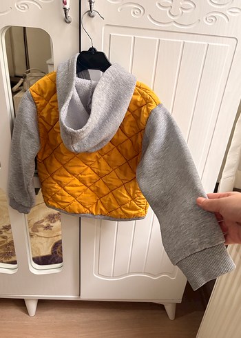 Kapüşonlu Sarı Gri Erkek Çocuk Mont - Görsel 6