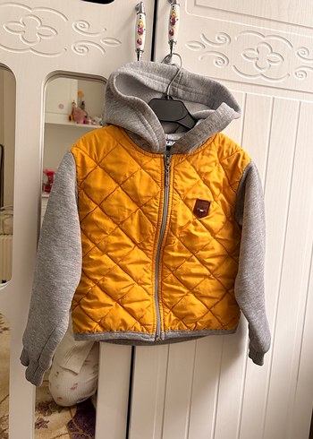 Kapüşonlu Sarı Gri Erkek Çocuk Mont - Görsel 2