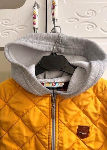 Kapüşonlu Sarı Gri Erkek Çocuk Mont - Görsel 3