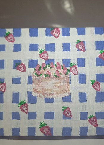 Kareli pastali tuval tablo - Görsel 6