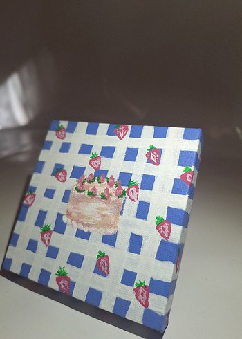 Kareli pastali tuval tablo - Görsel 3