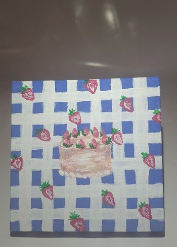 Kareli pastali tuval tablo - Görsel 4