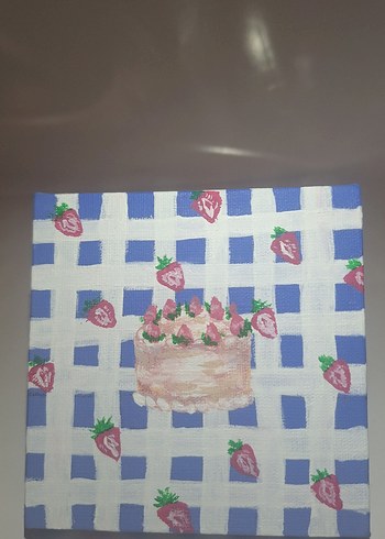 Kareli pastali tuval tablo - Görsel 5