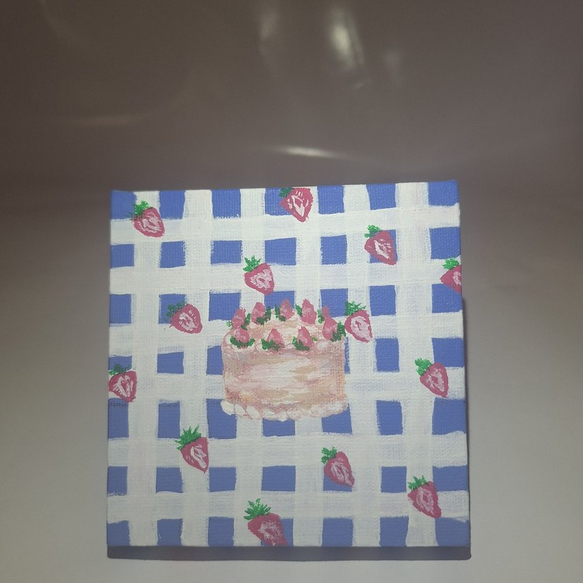 Kareli pastali tuval tablo - Görsel 4