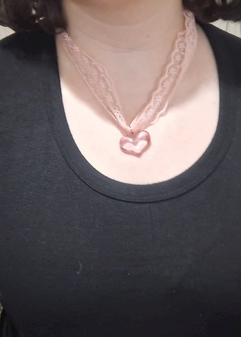 Pembe dantelli kalpli kolye/choker - Görsel 2